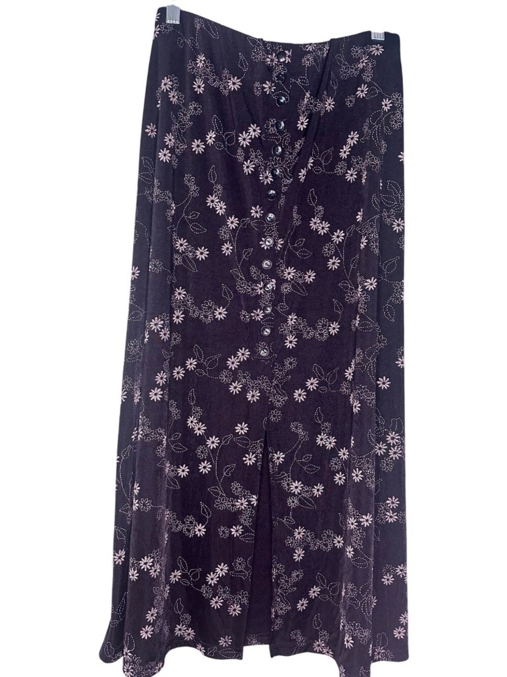 Briggs New York Women’s Petite M Black Floral Maxi Skirt Slinky Stretch Y2K Vtg